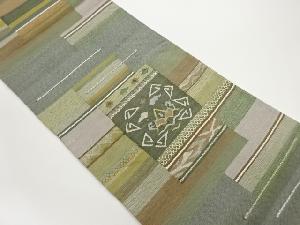 紐通し抽象横段模様織出し袋帯